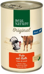 Produktbild von REAL NATURE Original Nassfutter für Hunde Adult Pute mit Kalb - 12 x 400 g