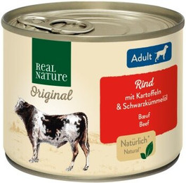 Produktbild von REAL NATURE Original Nassfutter für Hunde Adult Rind mit Kartoffel - 12 x 200 g