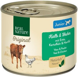 Produktbild von REAL NATURE Original Nassfutter für Hunde Junior Geflügel und Kalb - 12 x 200 g