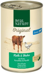 Produktbild von REAL NATURE Original Nassfutter für Hunde Junior Kalb und Huhn - 12 x 400 g