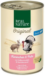 Produktbild von REAL NATURE Original Nassfutter für Hunde Junior Kaninchen und Pute - 6 x 400 g