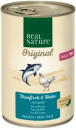 Produktbild von REAL NATURE Original Nassfutter Katze Adult Thunfisch und Huhn mit Leinöl - 24 x 400 g