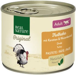 Produktbild von REAL NATURE Original Nassfutter Katze, Adult Truthahn, Karotten und Weizenkeimöl 6x200 g