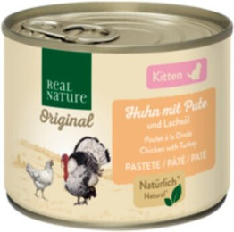 Produktbild von REAL NATURE Original Nassfutter Katze Kitten Huhn mit Pute und Lachsöl - 12 x 200 g