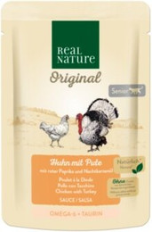 Produktbild von REAL NATURE Original Senior Huhn mit Pute, roter Paprika und Nachtkerzenöl in Sauce - 12 x 85 g