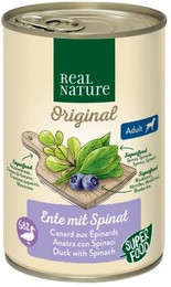 Produktbild von REAL NATURE Original Superfood Nassfutter für Hunde Adult Ente mit Spinat - 6 x 400 g