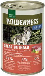 Produktbild von REAL NATURE WILDERNESS Nassfutter für Hunde Adult Great Outback Kaninchen Känguru Rind - 24 x 400 g
