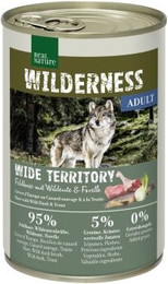 Produktbild von REAL NATURE WILDERNESS Nassfutter für Hunde Adult Wide Territory Feldhase mit Wildente und Forelle - 6 x 400 g