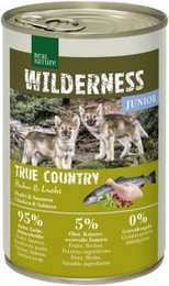 Produktbild von REAL NATURE WILDERNESS Nassfutter für Hunde Junior Huhn mit Lachs - 6 x 400 g