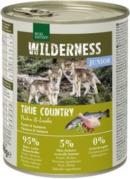 Produktbild von REAL NATURE WILDERNESS Nassfutter für Hunde Junior Huhn und Lachs - 12 x 800 g
