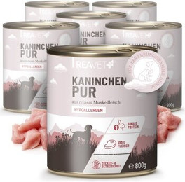 Produktbild von REAVET Hunde Nassfutter - Kaninchen PUR 6x4,8 kg