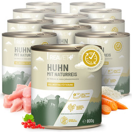 Produktbild von ReaVet Hundenassfutter Huhn mit Naturreis, Möhren & roten Johannisbeeren - 12 x 800 g