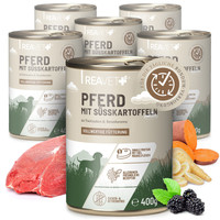 Produktbild von ReaVET Premium Hundenassfutter Pferd mit Süßkartoffeln, Pastinaken & Brombeeren - 6 x 400 g