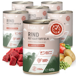 Produktbild von ReaVET Premium Hundenassfutter Rind mit Kartoffeln, Erbsen, Möhrenpüree & Apfel - 6 x 400 g