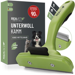 Produktbild von REAVET Unterwollkamm L für Hunde & Katzen Kurzhaar Große Rassen mit Selbstreinigung - 1 Stk.