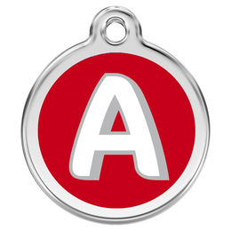 Produktbild von RedDingo Hundemarke mit individueller Gravur Buchstabe A rot Größe M