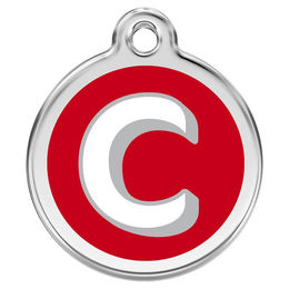 Produktbild von RedDingo Hundemarke mit individueller Gravur Buchstabe C rot Größe S