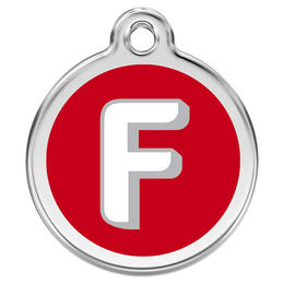 Produktbild von RedDingo Hundemarke mit individueller Gravur Buchstabe F rot Größe S