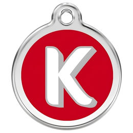 Produktbild von RedDingo Hundemarke mit individueller Gravur Buchstabe K rot Größe M