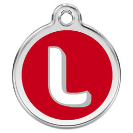 Produktbild von RedDingo Hundemarke mit individueller Gravur Buchstabe L rot Größe S