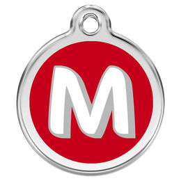 Produktbild von RedDingo Hundemarke mit individueller Gravur Buchstabe M rot Größe S