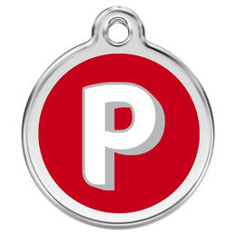 Produktbild von RedDingo Hundemarke mit individueller Gravur Buchstabe P rot Größe M