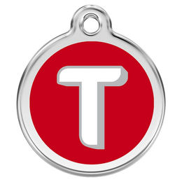 Produktbild von RedDingo Hundemarke mit individueller Gravur Buchstabe T rot Größe M
