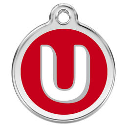Produktbild von RedDingo Hundemarke mit individueller Gravur Buchstabe U rot Größe S - 7 g