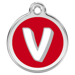 Produktbild von RedDingo Hundemarke mit individueller Gravur Buchstabe V rot Größe L