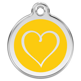 Produktbild von RedDingo Hundemarke mit individueller Gravur Cartoon Herz gelb Größe M