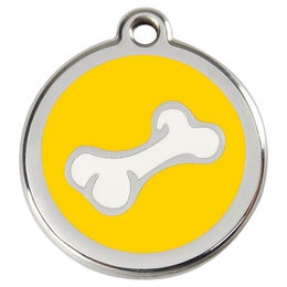 Produktbild von RedDingo Hundemarke mit individueller Gravur Cartoon Knochen gelb Größe S