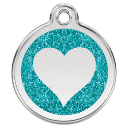 Produktbild von RedDingo Hundemarke mit individueller Gravur Glitzer Herz aqua Größe S