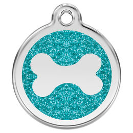 Produktbild von RedDingo Hundemarke mit individueller Gravur Glitzer Knochen aqua Größe M