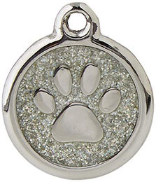Produktbild von RedDingo Hundemarke mit individueller Gravur Glitzer Pfotenabdruck silber