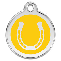Produktbild von RedDingo Hundemarke mit individueller Gravur Hufeisen gelb Größe S