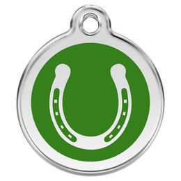 Produktbild von RedDingo Hundemarke mit individueller Gravur Hufeisen grün