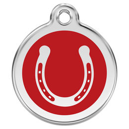 Produktbild von RedDingo Hundemarke mit individueller Gravur Hufeisen rot Größe S