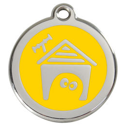 Produktbild von RedDingo Hundemarke mit individueller Gravur Hundehütte gelb Größe M