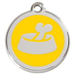 Produktbild von RedDingo Hundemarke mit individueller Gravur Knochen im Napf gelb Größe M