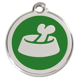 Produktbild von RedDingo Hundemarke mit individueller Gravur Knochen im Napf grün Größe M