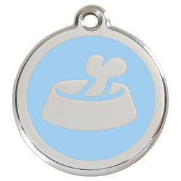 Produktbild von RedDingo Hundemarke mit individueller Gravur Knochen im Napf hellblau Größe L