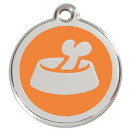 Produktbild von RedDingo Hundemarke mit individueller Gravur Knochen im Napf orange Größe M
