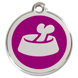 Produktbild von RedDingo Hundemarke mit individueller Gravur Knochen im Napf purple Größe L
