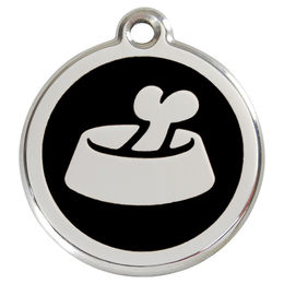 Produktbild von RedDingo Hundemarke mit individueller Gravur Knochen im Napf schwarz Größe S - 7 g