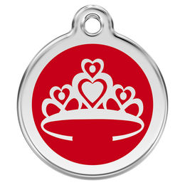 Produktbild von RedDingo Hundemarke mit individueller Gravur Krone rot Größe L