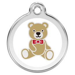 Produktbild von RedDingo Hundemarke mit individueller Gravur Teddybär weiß Größe S