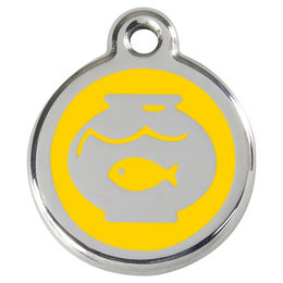Produktbild von RedDingo Katzenmarke mit individueller Gravur Fischglas gelb
