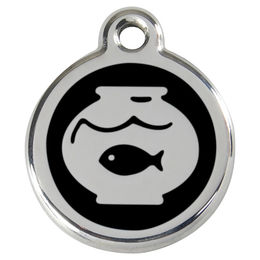 Produktbild von RedDingo Katzenmarke mit individueller Gravur Fischglas schwarz