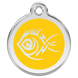 Produktbild von RedDingo Katzenmarke mit individueller Gravur Tribal Fisch gelb