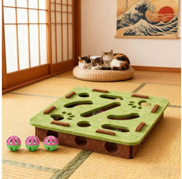 Produktbild von REDOM Tier-Intelligenzspielzeug Tier-Aktivitätsspiel Filzspielzeug Filz-Katzenlabyrinth-Box, Filz, Anti-Langeweile Spielbox für Katzen mit 3 Glockenbällen (1-tlg) interaktives Katzenspielzeug zum Buddeln und Kratzen